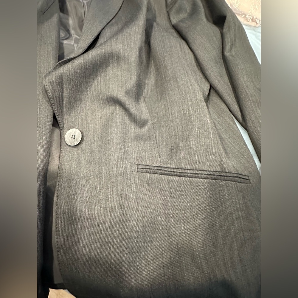 Solid Lined Charcoal, Gray One Button Jacket, Pan… - image 3